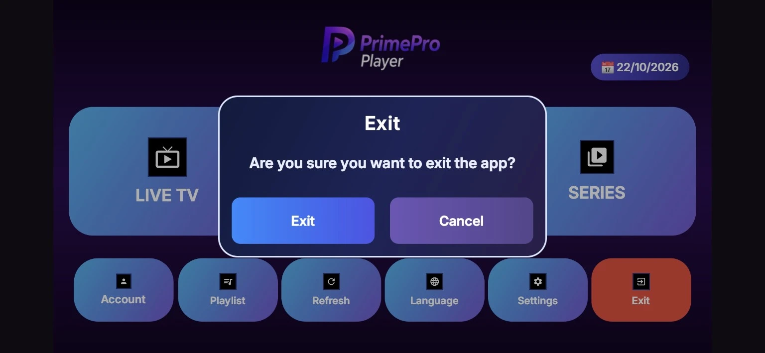 PrimePro Player exit dialog screen
